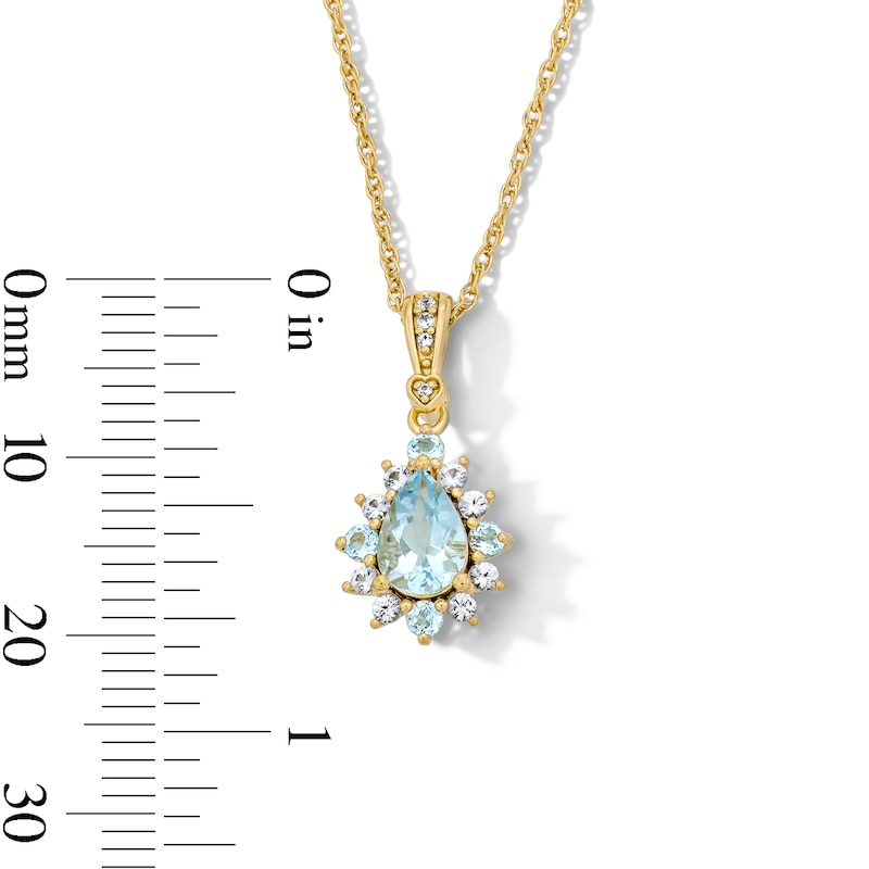 Main Image 4 of Pear-Shaped Aquamarine and White Lab-Created Sapphire Pendant and Earrings Set in Sterling Silver with 14K Gold Plate