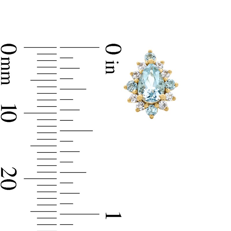 Main Image 5 of Pear-Shaped Aquamarine and White Lab-Created Sapphire Pendant and Earrings Set in Sterling Silver with 14K Gold Plate