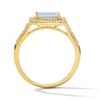 Thumbnail Image 3 of Emerald-Cut Aquamarine and White Lab-Created Sapphire Frame Ring in Sterling Silver with 14K Gold Plate