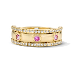Pink and White Lab-Created Sapphire Rotating Center Ring in Sterling Silver with 14K Gold Plate
