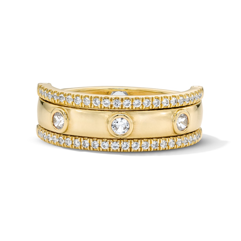 Main Image 2 of Pink and White Lab-Created Sapphire Rotating Center Ring in Sterling Silver with 14K Gold Plate