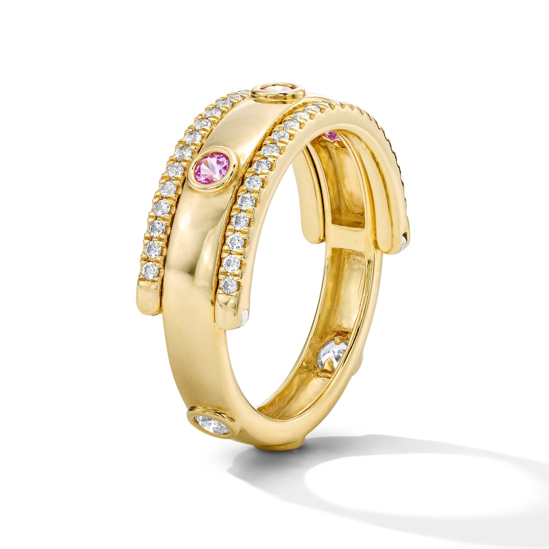 Main Image 3 of Pink and White Lab-Created Sapphire Rotating Center Ring in Sterling Silver with 14K Gold Plate