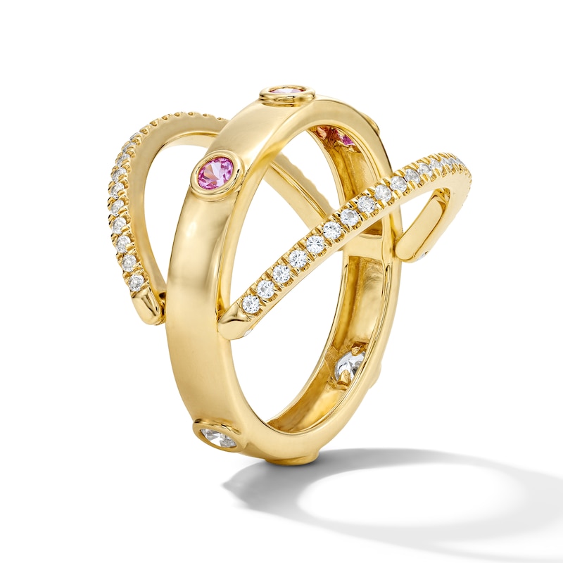 Main Image 4 of Pink and White Lab-Created Sapphire Rotating Center Ring in Sterling Silver with 14K Gold Plate