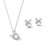 Thumbnail Image 1 of 6.0–7.0mm Freshwater Cultured Pearl and White Lab-Created Sapphire Bow Pendant and Stud Earrings Set in Sterling Silver
