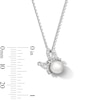 Thumbnail Image 4 of 6.0–7.0mm Freshwater Cultured Pearl and White Lab-Created Sapphire Bow Pendant and Stud Earrings Set in Sterling Silver