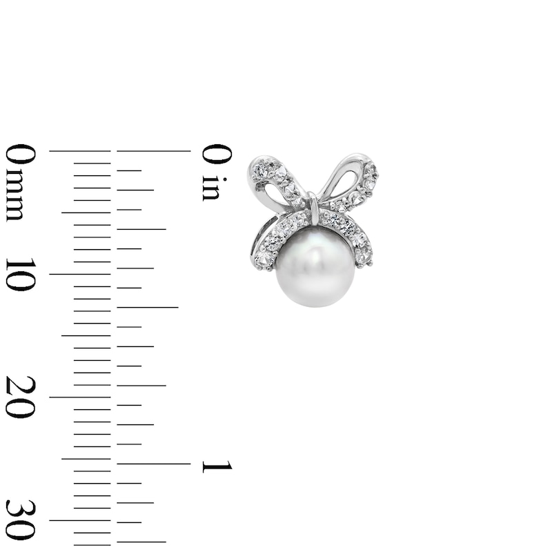 Main Image 5 of 6.0–7.0mm Freshwater Cultured Pearl and White Lab-Created Sapphire Bow Pendant and Stud Earrings Set in Sterling Silver