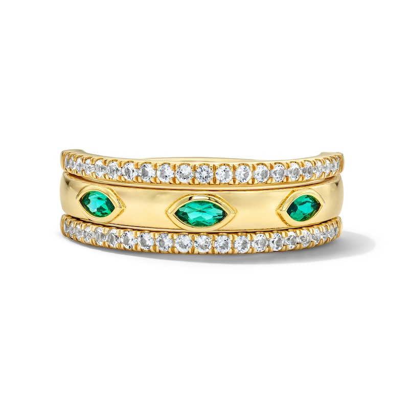 Main Image 1 of Marquise-Cut Emerald and White Sapphire Rotating Center Ring in Sterling Silver with 14K Gold Plate