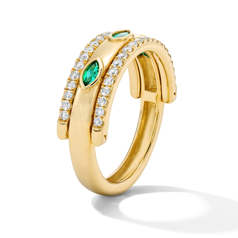 Main Image 3 of Marquise-Cut Emerald and White Sapphire Rotating Center Ring in Sterling Silver with 14K Gold Plate