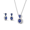 Thumbnail Image 1 of Oval Blue Lab-Created Sapphire and White Lab-Created Sapphire Pendant and Drop Earrings Set in Sterling Silver