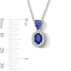 Thumbnail Image 4 of Oval Blue Lab-Created Sapphire and White Lab-Created Sapphire Pendant and Drop Earrings Set in Sterling Silver