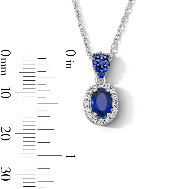 Main Image 4 of Oval Blue Lab-Created Sapphire and White Lab-Created Sapphire Pendant and Drop Earrings Set in Sterling Silver