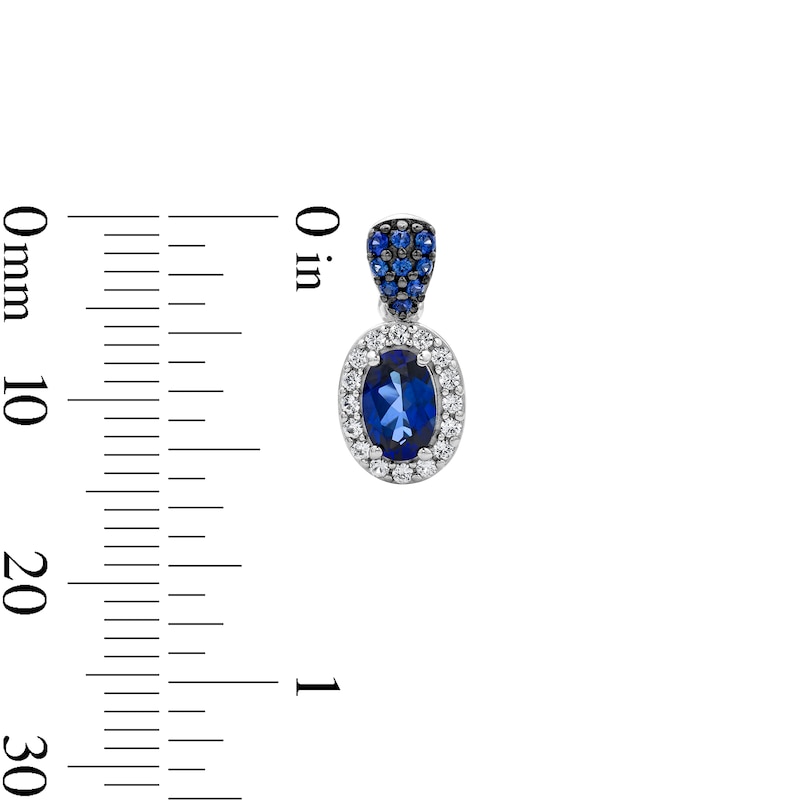 Main Image 5 of Oval Blue Lab-Created Sapphire and White Lab-Created Sapphire Pendant and Drop Earrings Set in Sterling Silver