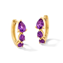 Pear-Shaped Amethyst Huggie Hoop Earrings in Sterling Silver with 14K Gold Plate