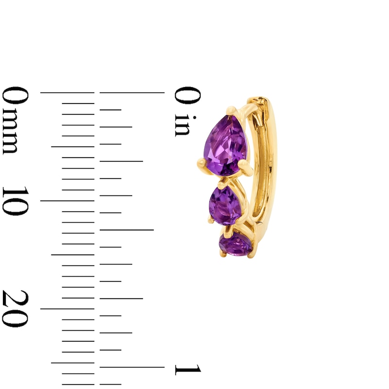 Main Image 2 of Pear-Shaped Amethyst Huggie Hoop Earrings in Sterling Silver with 14K Gold Plate