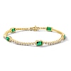 Thumbnail Image 1 of Emerald-Cut Lab-Created Emerald and White Lab-Created Sapphire Link Bracelet in Sterling Silver with 14K Gold Plate