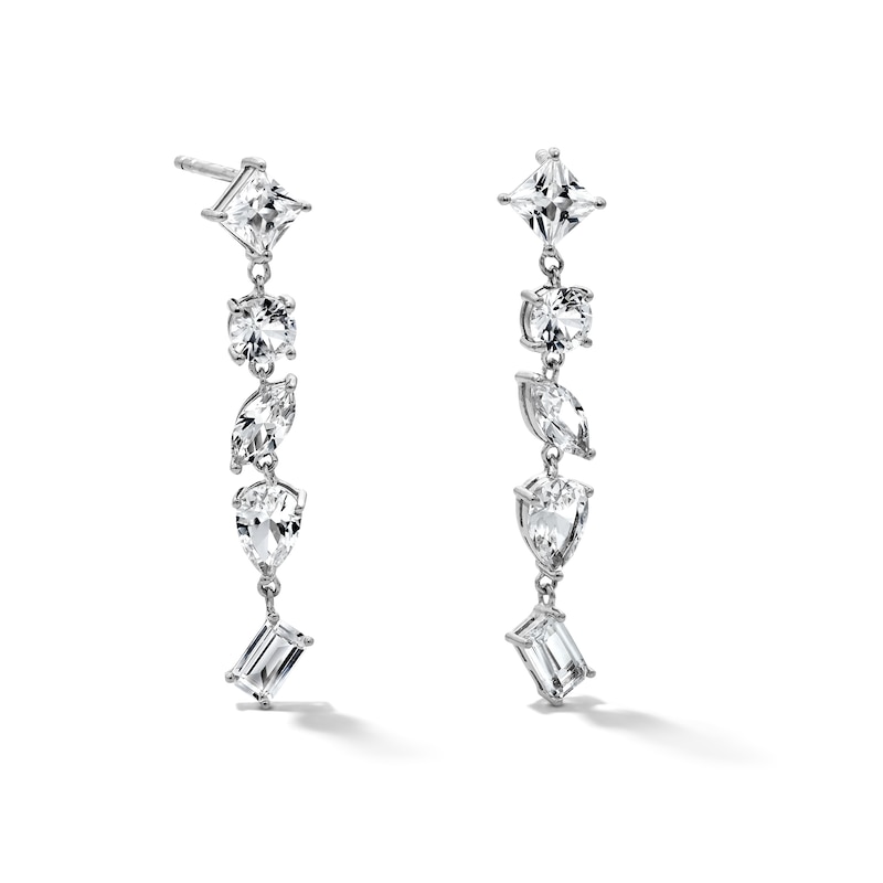 Main Image 1 of White Lab-Created Sapphire Drop Earrings in Sterling Silver
