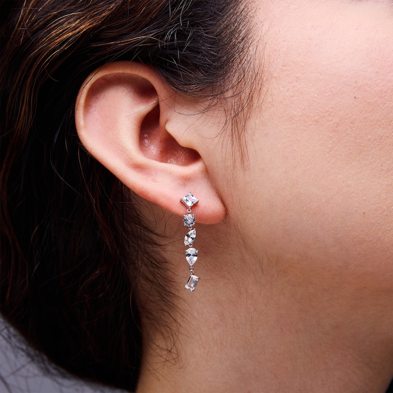 Main Image 2 of White Lab-Created Sapphire Drop Earrings in Sterling Silver