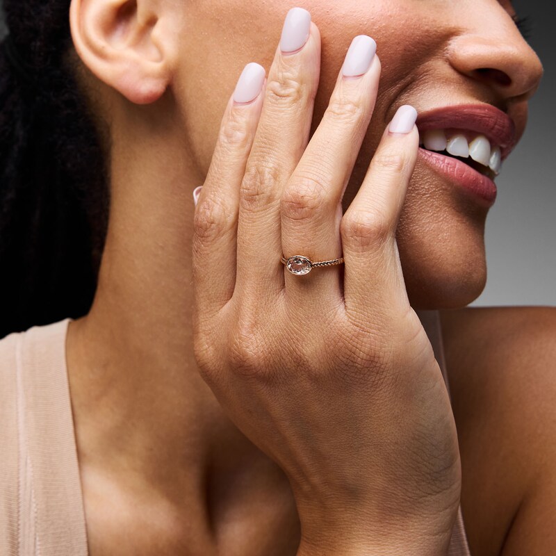 Main Image 2 of Oval Morganite Solitaire Ring in Sterling Silver with 14K Rose Gold Plate