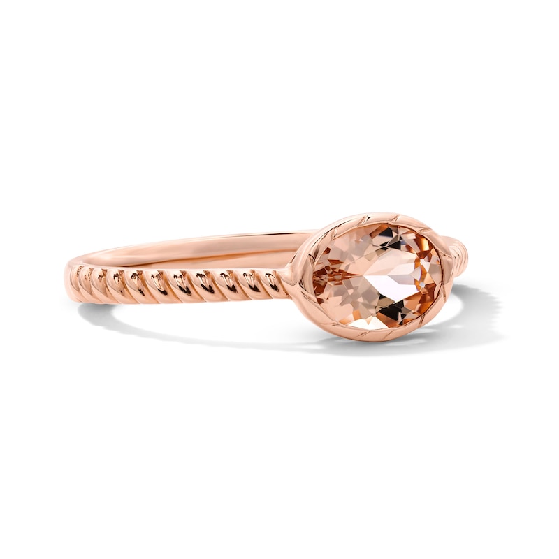 Main Image 4 of Oval Morganite Solitaire Ring in Sterling Silver with 14K Rose Gold Plate