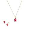 Thumbnail Image 1 of Pear-Shaped Lab-Created Ruby Solitaire Pendant and Stud Earrings Set in Sterling Silver with 18K Gold Plate