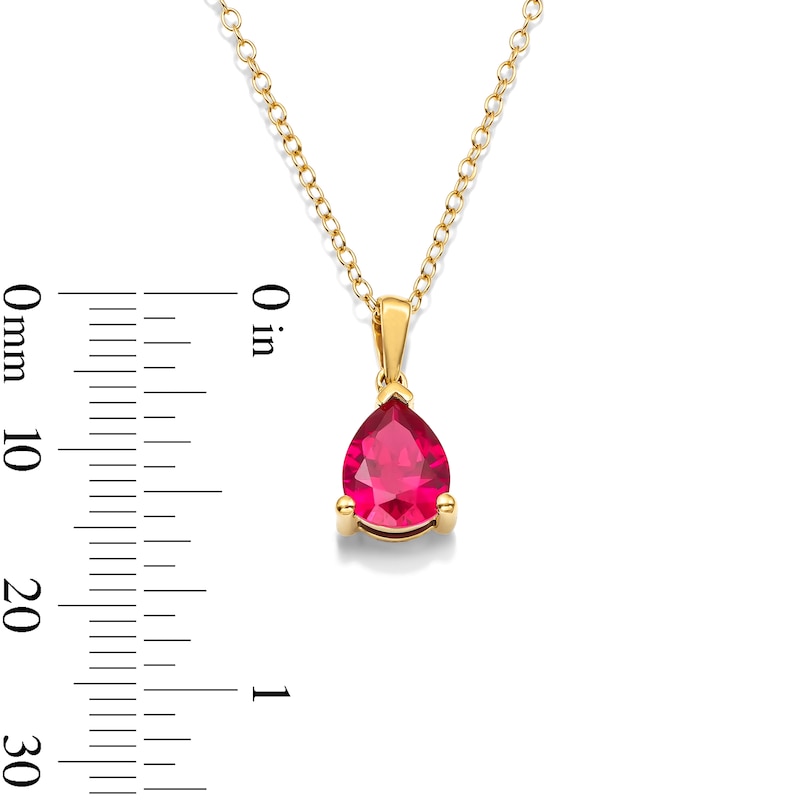 Main Image 3 of Pear-Shaped Lab-Created Ruby Solitaire Pendant and Stud Earrings Set in Sterling Silver with 18K Gold Plate
