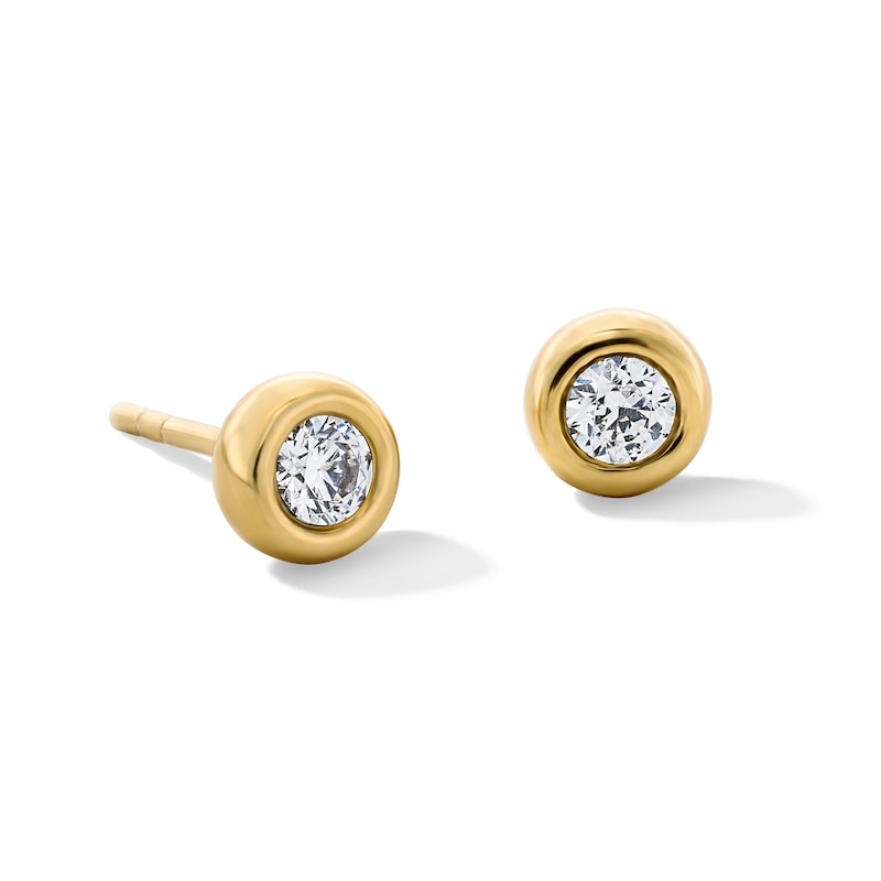 Main Image 1 of 1/4 CT. T.W. Lab-Grown Diamond Bezel-Set Solitaire Stud Earrings in Sterling Silver with 10K Gold Plate (F/VS2)
