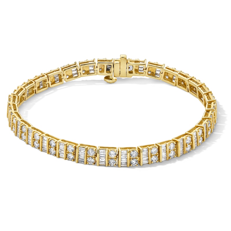 Main Image 1 of 5.115 CT. T.W. Baguette-Cut and Round Certified Lab-Grown Diamond Bracelet in 10K Gold (F/VS2) - 7.5"