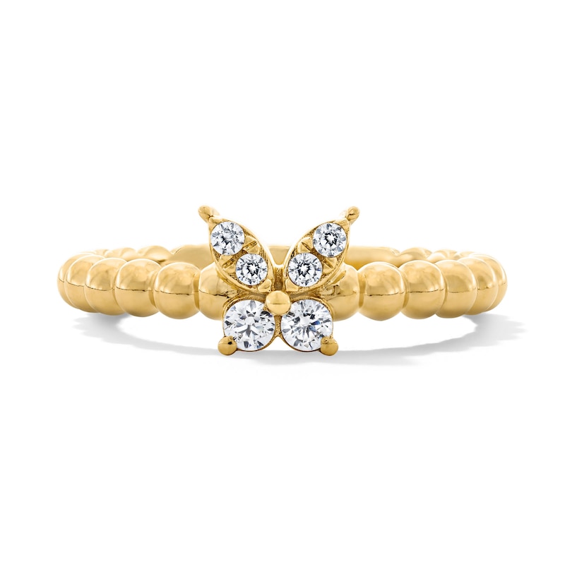Main Image 1 of 1/6 CT. T.W. Lab-Grown Diamond Butterfly Stackable Beaded Ring in Sterling Silver with 10K Gold Plate (F/VS2)