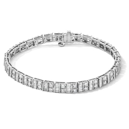 5.115 CT. T.W. Baguette-Cut and Round Certified Lab-Grown Diamond Bracelet in 10K White Gold (F/VS2) - 7.5"