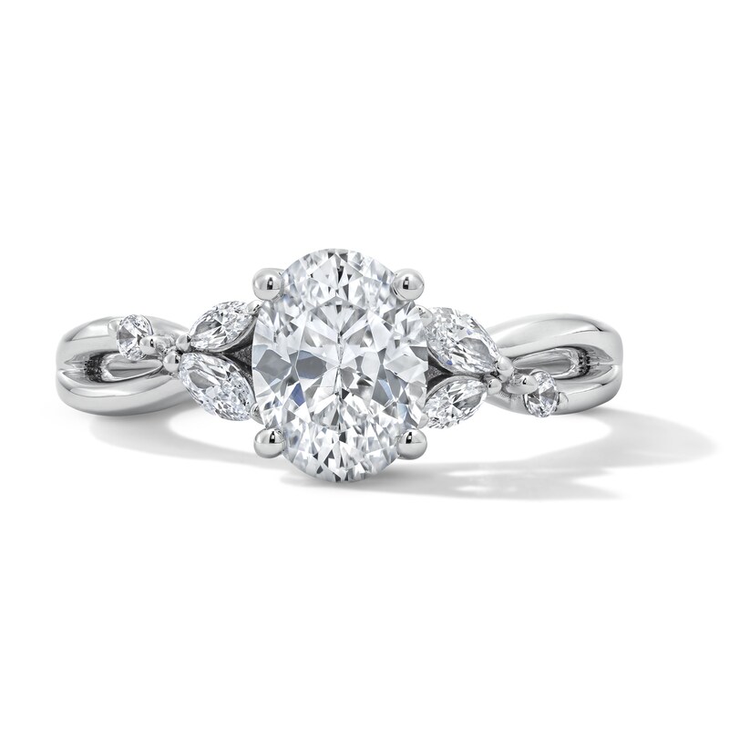 Main Image 1 of 1-1/3 CT. T.W. Oval Certified Lab-Grown Diamond Hidden Frame Engagement Ring in 14K White Gold (F/VS2)