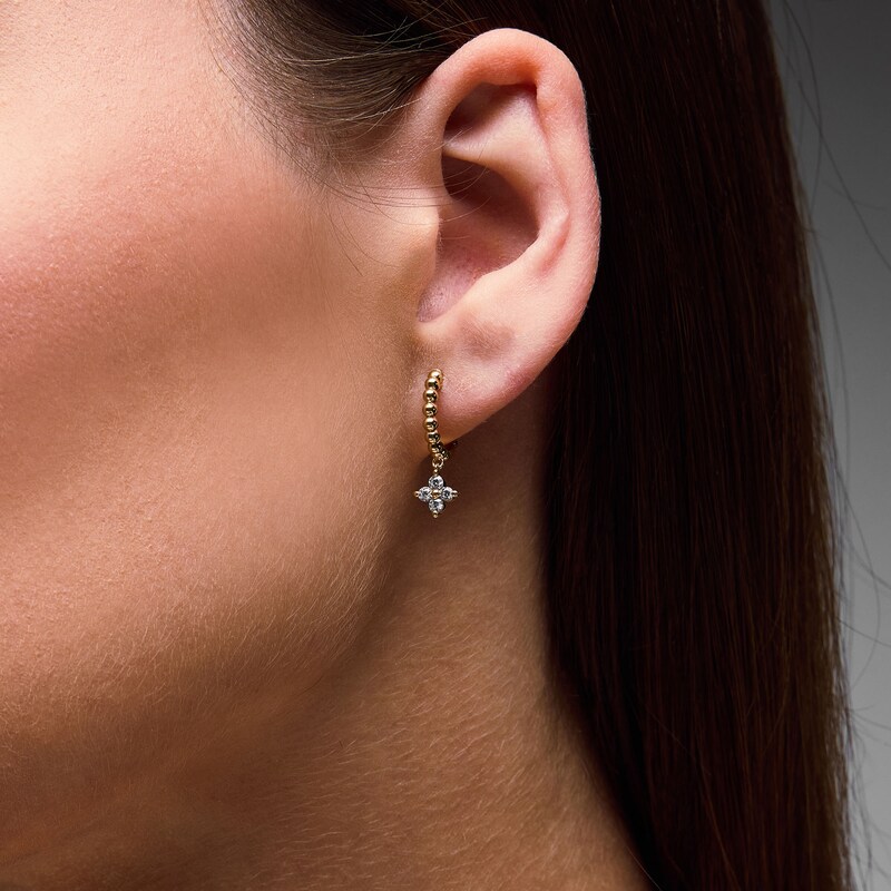 Main Image 2 of 1/4 CT. T.W. Lab-Grown Diamond Hoop Drop Earrings in Sterling Silver with 10K Gold Plate (F/VS2)