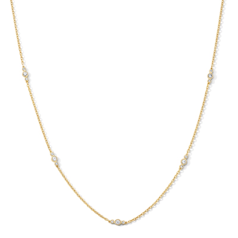 Main Image 1 of 1/3 CT. T.W. Lab-Grown Diamond Bezel Trio Station Necklace in Sterling Silver with 10K Gold Plate (F/VS2)