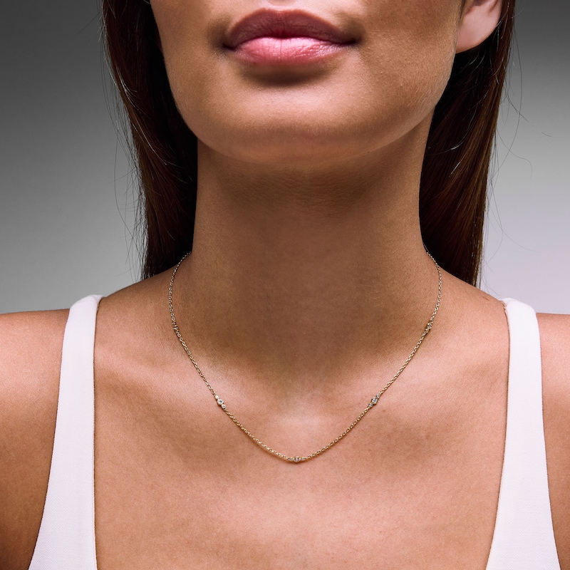Main Image 2 of 1/3 CT. T.W. Lab-Grown Diamond Bezel Trio Station Necklace in Sterling Silver with 10K Gold Plate (F/VS2)