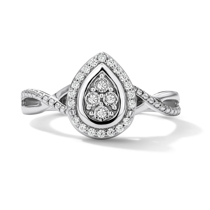 Main Image 1 of 1/10 CT. T.W. Lab-Grown Diamond Teardrop Frame Ring in Sterling Silver (F/VS2)