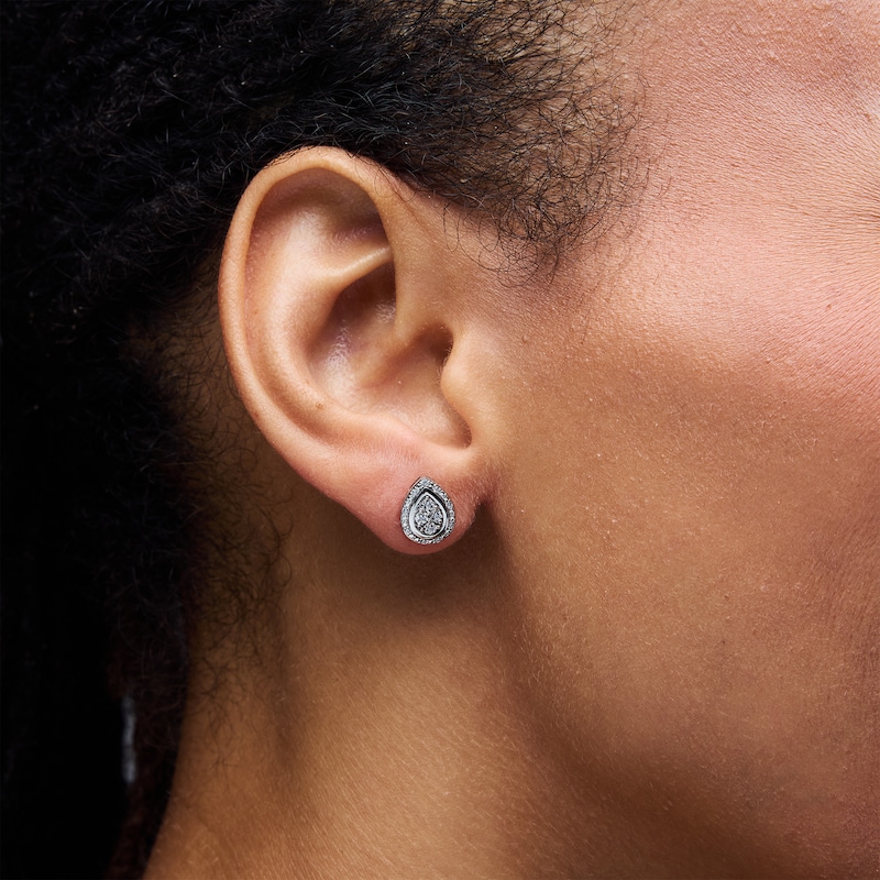 Main Image 2 of 1/10 CT. T.W. Lab-Grown Diamond Teardrop-Frame Stud Earrings in Sterling Silver (F/VS2)