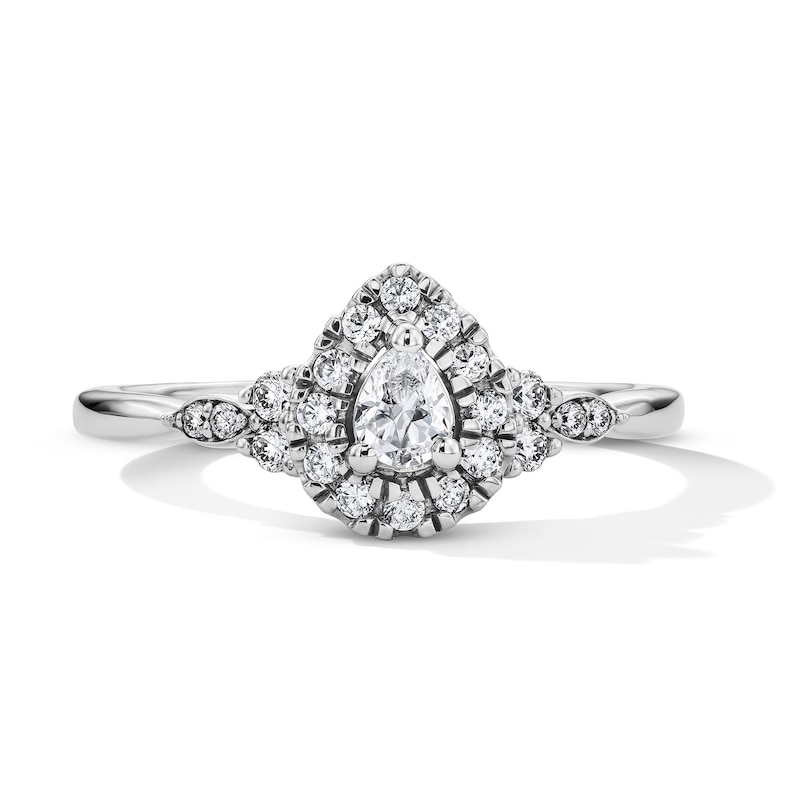 Main Image 1 of 3/8 CT. T.W. Pear-Shaped Certified Lab-Grown Diamond Frame Promise Ring in 10K White Gold (F/SI2)