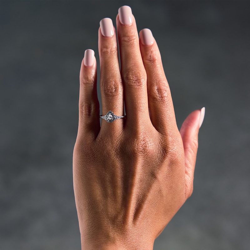 Main Image 2 of 3/8 CT. T.W. Pear-Shaped Lab-Grown Diamond Frame Promise Ring in 10K White Gold (F/SI2)