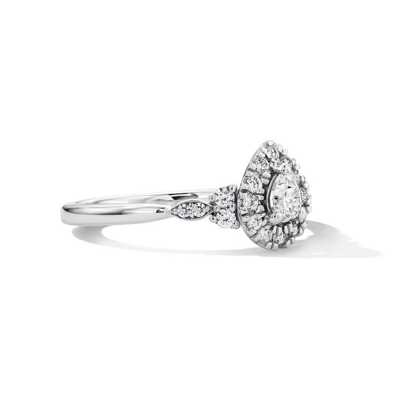 Main Image 2 of 3/8 CT. T.W. Pear-Shaped Certified Lab-Grown Diamond Frame Promise Ring in 10K White Gold (F/SI2)