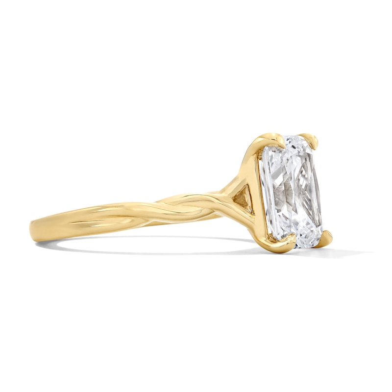 Main Image 4 of 3 CT. T.W. Radiant-Cut Certified Lab-Grown Diamond Solitaire Twist-Shank Engagement Ring in 14K Gold (F/VS2)