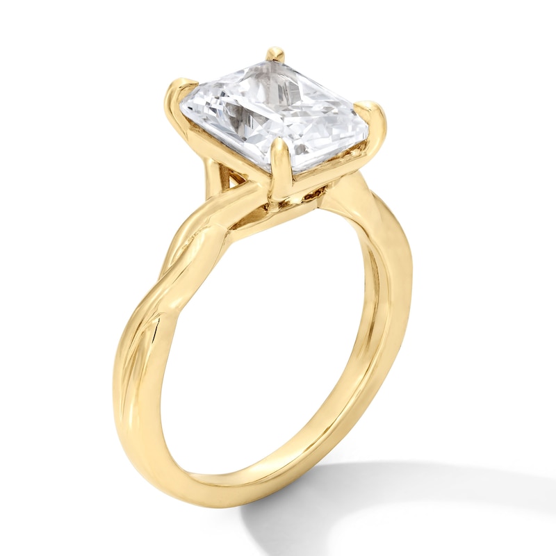 Main Image 5 of 3 CT. T.W. Radiant-Cut Certified Lab-Grown Diamond Solitaire Twist-Shank Engagement Ring in 14K Gold (F/VS2)