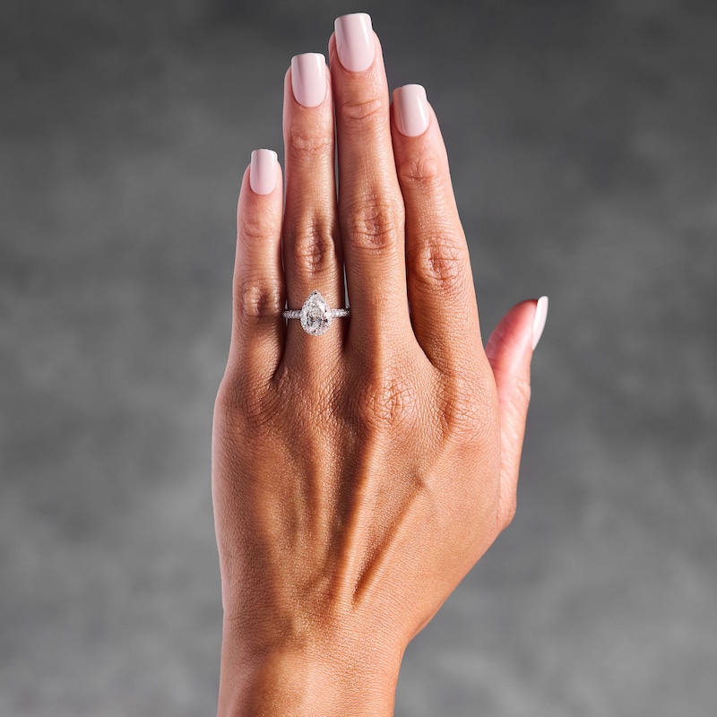 Main Image 2 of 3 CT. T.W. Pear-Shaped Certified Lab-Grown Diamond Frame Engagement Ring in 14K White Gold (F/VS2)