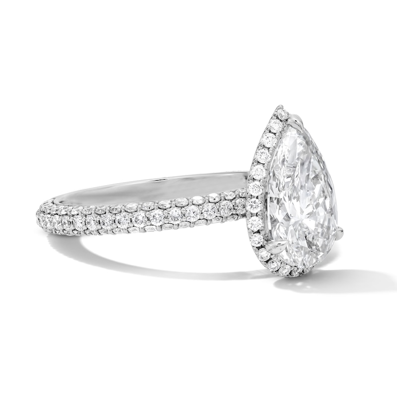Main Image 4 of 3 CT. T.W. Pear-Shaped Certified Lab-Grown Diamond Frame Engagement Ring in 14K White Gold (F/VS2)