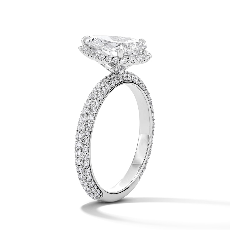Main Image 5 of 3 CT. T.W. Pear-Shaped Certified Lab-Grown Diamond Frame Engagement Ring in 14K White Gold (F/VS2)