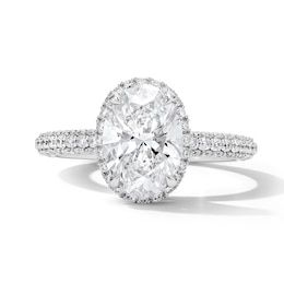 3 CT. T.W. Oval Certified Lab-Grown Diamond Stepped Frame Engagement  Ring in 14K White Gold (F/VS2)