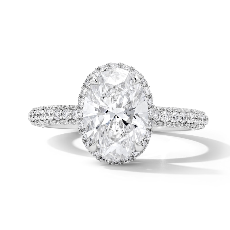 Main Image 1 of 3 CT. T.W. Oval Certified Lab-Grown Diamond Stepped Frame Engagement  Ring in 14K White Gold (F/VS2)