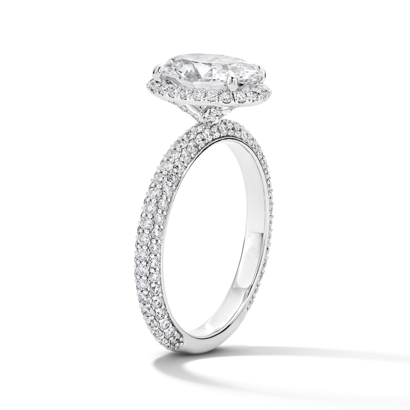 Main Image 5 of 3 CT. T.W. Oval Certified Lab-Grown Diamond Stepped Frame Engagement  Ring in 14K White Gold (F/VS2)