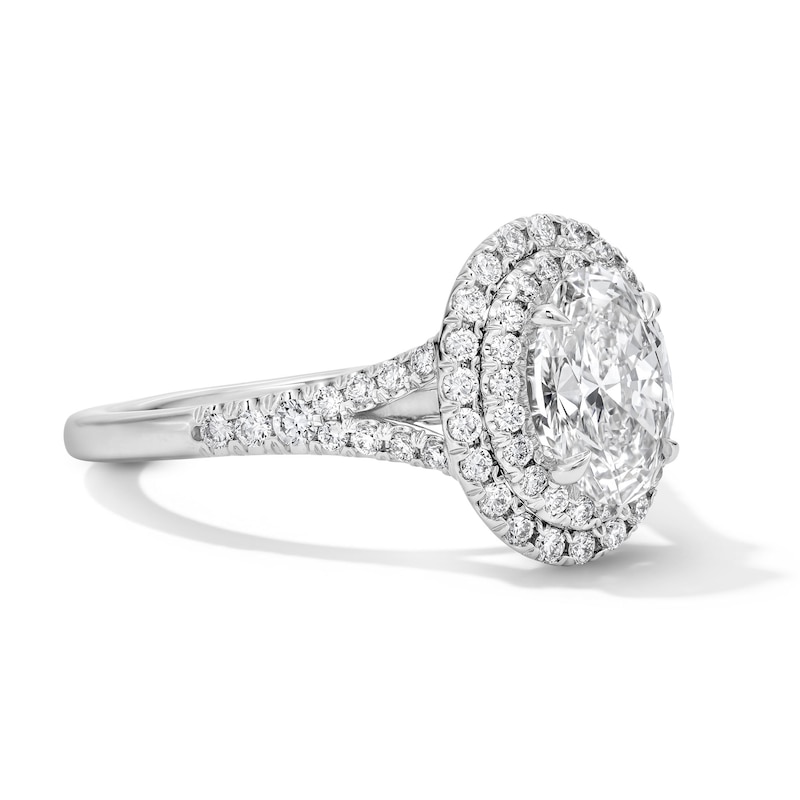 Main Image 4 of 1-1/2 CT. T.W. Oval Certified Lab-Grown Diamond Frame Engagement Ring in 14K White Gold (F/VS2)