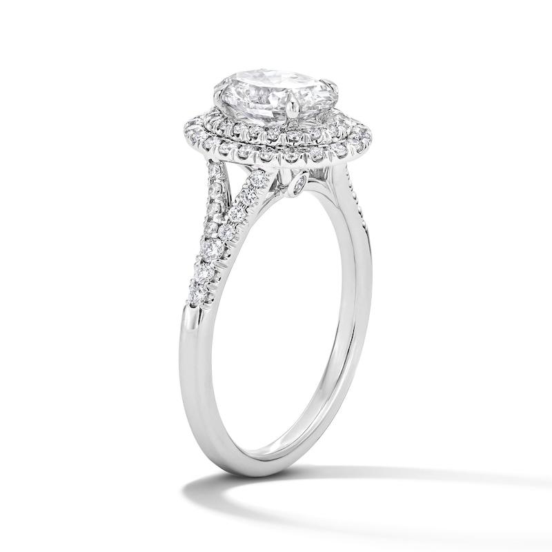 Main Image 5 of 1-1/2 CT. T.W. Oval Certified Lab-Grown Diamond Frame Engagement Ring in 14K White Gold (F/VS2)