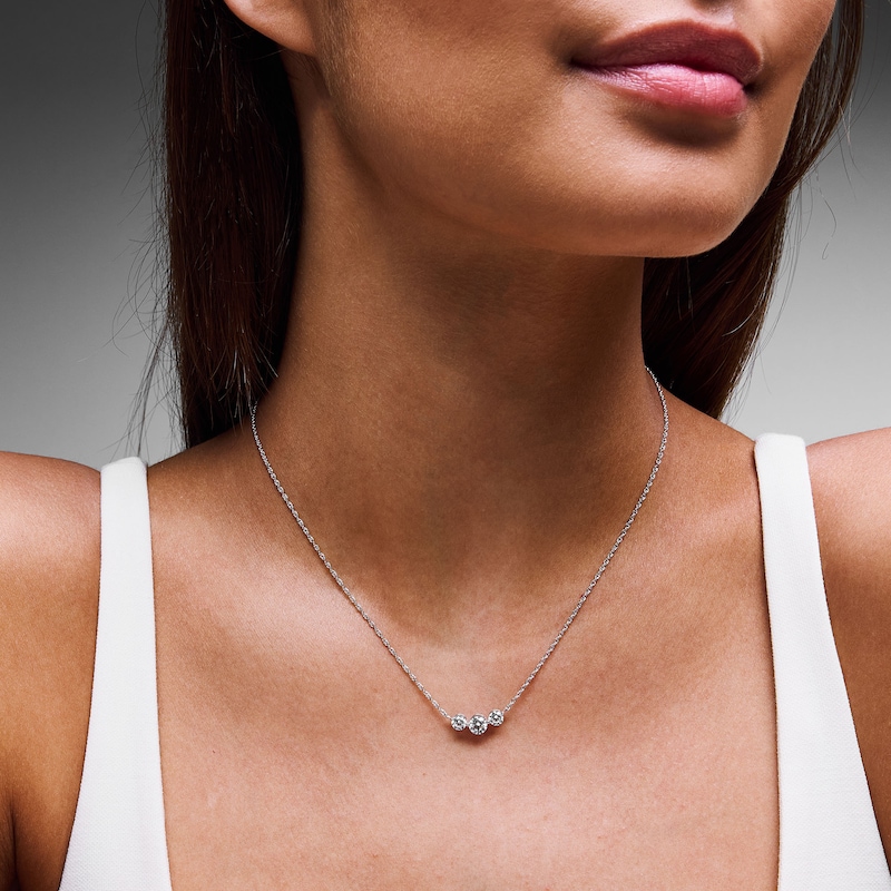 Main Image 2 of 1 CT. T.W. Lab-Grown Diamond Three-Stone Necklace in Sterling Silver (F/VS2)