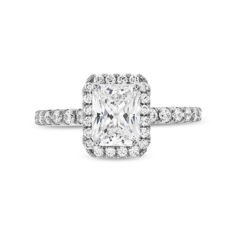 Main Image 4 of 2 CT. T.W. Radiant-Cut Certified Lab-Grown Diamond Frame Engagement Ring in Platinum (F/VS2)